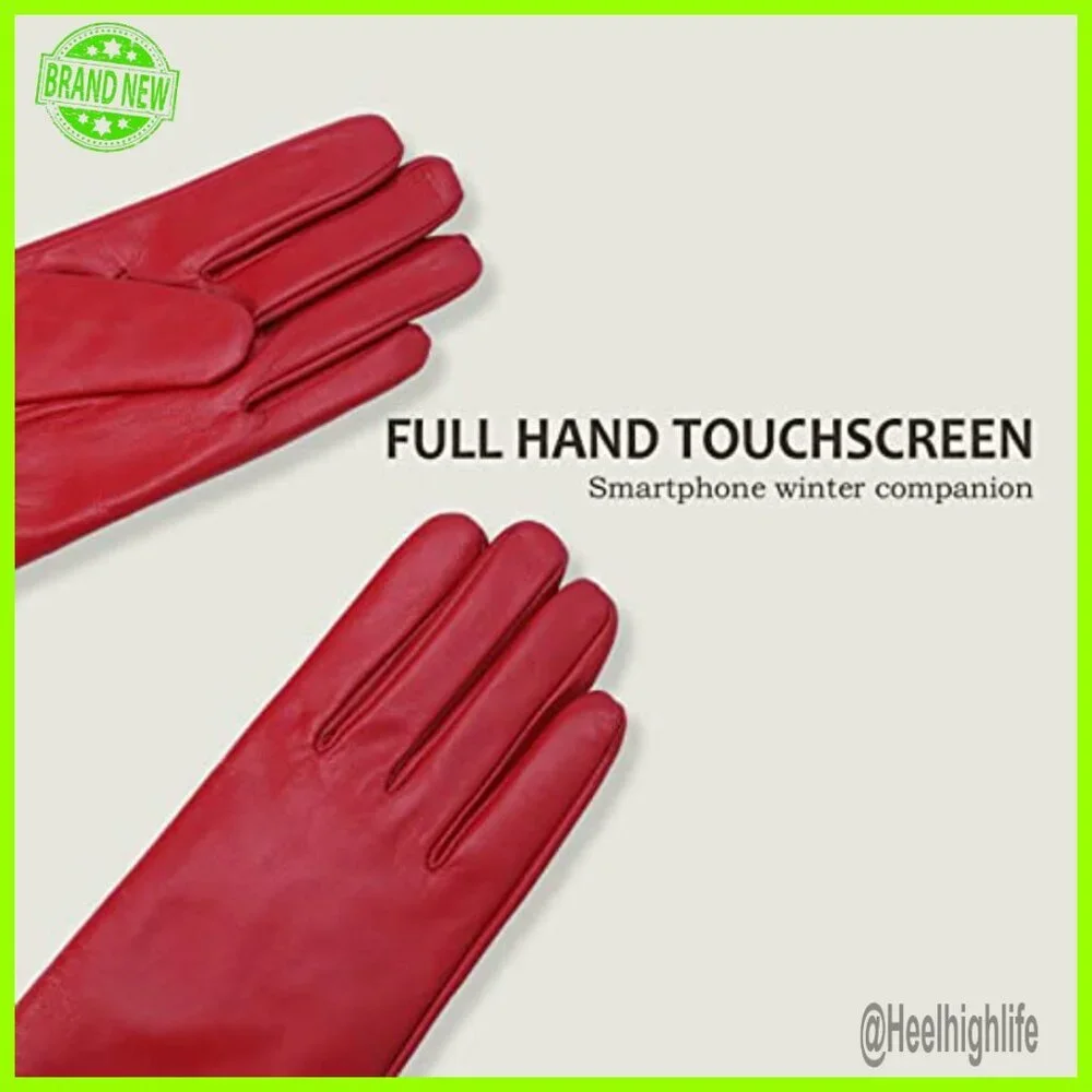 Women's Touch Screen Leather Gloves with Cashmere Lining for Winter Warmth
